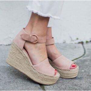 Marc Fisher Alida Espadrille Platform Wedge, Blush Suede, Womens Size 8